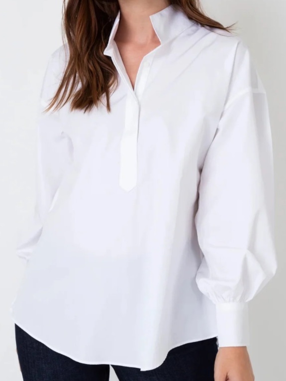 Ann Mashburn Classic White Anaya Popover shirt White Poplin size XL
